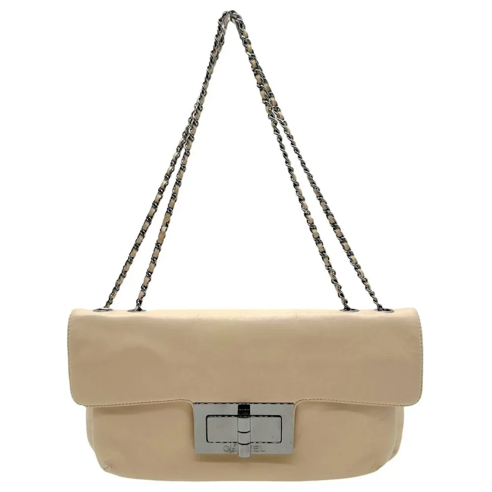 Chanel Ivory Lambskin Leather Turnlock Shoulder Bag 2003-04